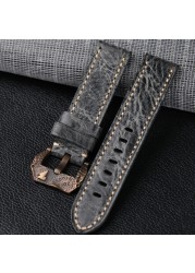 Handmade Genuine Leather Strap Gray Italian Top Layer Cowhide Leather Strap 20 22 24 26mm Matching Matching Bronze Watchband Accessories