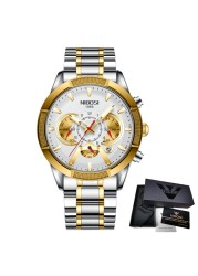 NIBOSI Men's Watch Chronograph Sport Men Watches Luxury Brand Waterproof Full Steel Gold Quartz Watch Men's Watch