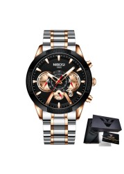 NIBOSI Men's Watch Chronograph Sport Men Watches Luxury Brand Waterproof Full Steel Gold Quartz Watch Men's Watch