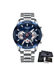 NIBOSI Men's Watch Chronograph Sport Men Watches Luxury Brand Waterproof Full Steel Gold Quartz Watch Men's Watch