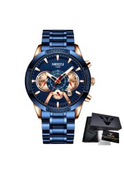 NIBOSI Men's Watch Chronograph Sport Men Watches Luxury Brand Waterproof Full Steel Gold Quartz Watch Men's Watch