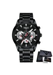 NIBOSI Men's Watch Chronograph Sport Men Watches Luxury Brand Waterproof Full Steel Gold Quartz Watch Men's Watch