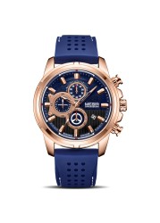 MEGIR New Sport Chronograph Silicone Mens Watches Top Brand Luxury Quartz Clock Waterproof Big Dial Watch Men's Watch