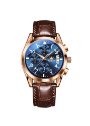 OLEVS Original Luxury Watch for Men Quartz Multifunction Fashion Leather Waterproof Clock Brand Wris Watches Relogio Masculino