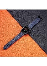 Business Style Strap for Apple Watch Series 40 44mm Litchi Grain Leather Buckle Band for iWatch 2 3 4 5 6 SE 38 42mm Watch Band