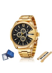 Men's Watches Luxury Brand Gold Steel Quartz Watch Men Cagarny Casual Men's Wrist Watch Military Relogio Masculino Dropship