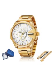 Men's Watches Luxury Brand Gold Steel Quartz Watch Men Cagarny Casual Men's Wrist Watch Military Relogio Masculino Dropship