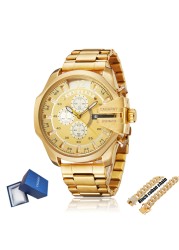 Men's Watches Luxury Brand Gold Steel Quartz Watch Men Cagarny Casual Men's Wrist Watch Military Relogio Masculino Dropship