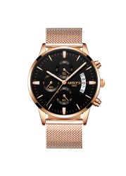 NIBOSI Men's Watch Rose Gold Luxury Watch Men's Military Style Quartz Wrist Watch