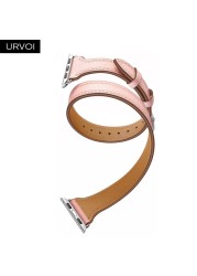 URVOI Double Round for Apple Watch Band Series 7 6 SE 5 4 3 Luxury Strap for iWatch Soft Genuine Leather Wrist Loop 40 41 44 45mm