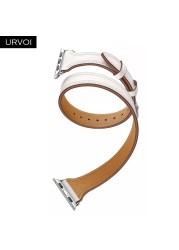 URVOI Double Round for Apple Watch Band Series 7 6 SE 5 4 3 Luxury Strap for iWatch Soft Genuine Leather Wrist Loop 40 41 44 45mm