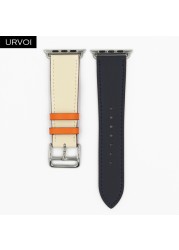 URVOI One Round Ring For Apple Watch 7 6 SE 5 4 3 Strap For iwatch Luxury Strap Genuine Swift Handmade Leather Ring Nior Black