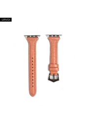 URVOI Strap for Apple Watch Series 7 6 SE 5 4321 Genuine Leather Strap for iWatch Slim Wrist Crocodile Print Classic Crown Buckle