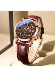 OLEVS Elite Mens Quartz Watches Business Dress Waterproof Wristwatch Men Luxury Luminous Breathable Leather Sport Watch Men Gift