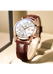 OLEVS Elite Mens Quartz Watches Business Dress Waterproof Wristwatch Men Luxury Luminous Breathable Leather Sport Watch Men Gift