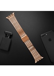 Luxury Stainless Steel Band for Apple Watch Series 40mm 42mm 44mm 38mm Watch Band for iWatch 6 5 4 3 2 1 SE Folding Clasp Strap