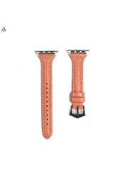 Genuine Leather Crocodile Pattern Strap for Apple Watch Series 7 6 SE 5 4 3 Pin Buckle Strap Slim Wrist Strap for iWatch 41 45mm