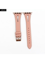 URVOI Leather Band for Apple Watch Series 7 6 SE 5 4 3 Strap for iwatch 41 45mm T Hole Flowers Printed Wrist Women Band