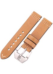 Genuine Leather Watch Band Strap with Metal Skull Buckle 20mm 22mm 24mm Brown Yellow Blue Watchband Women Men Cowhide Strap