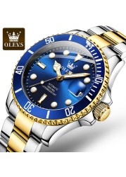 OLEVS Brand 007 Business Men's Watches Automatic Green Watch Men Stainless Steel Waterproof Luxury Mechanical Sports Wristwatch