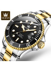 OLEVS Brand 007 Business Men's Watches Automatic Green Watch Men Stainless Steel Waterproof Luxury Mechanical Sports Wristwatch