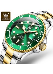 OLEVS Brand 007 Business Men's Watches Automatic Green Watch Men Stainless Steel Waterproof Luxury Mechanical Sports Wristwatch