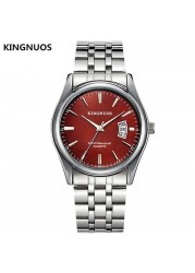 KINGNUOS - Men's Stainless Steel Watch, Water Resistant Sport Band, Quartz, with Calendar