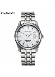 KINGNUOS - Men's Stainless Steel Watch, Water Resistant Sport Band, Quartz, with Calendar