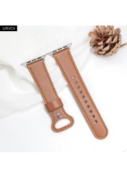 URVOI Leather Strap for Apple Watch Series 7 6 SE 5 4 3 Breathable Sports Strap Fold Pin Buckle Modern Design for iWatch 41 45mm
