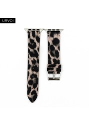 URVOI Leather Strap for Apple Watch Series 7 6 SE 5 4 3 2 1 Printing Strap for iWatch PU Leather Leopard Modern Style 41 45mm