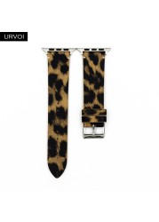 URVOI Leather Strap for Apple Watch Series 7 6 SE 5 4 3 2 1 Printing Strap for iWatch PU Leather Leopard Modern Style 41 45mm