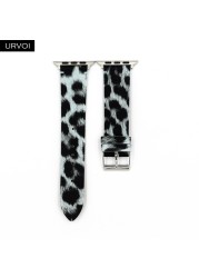 URVOI Leather Strap for Apple Watch Series 7 6 SE 5 4 3 2 1 Printing Strap for iWatch PU Leather Leopard Modern Style 41 45mm