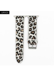 URVOI Leather Strap for Apple Watch Series 7 6 SE 5 4 3 2 1 Printing Strap for iWatch PU Leather Leopard Modern Style 41 45mm