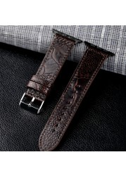 Handmade ostrich foot leather strap watches suitable for Iwatch7 6 5 se 44mm 45mm black brown high-end South African bracelet