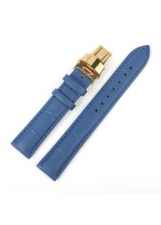 Bamboo Pattern Genuine Leather Wacth Strap Butterfly Buckle Watchband Bracelet for Watch Accessories 18mm 20mm 22mm 24mm