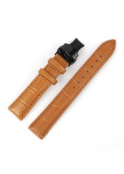 Bamboo Pattern Genuine Leather Wacth Strap Butterfly Buckle Watchband Bracelet for Watch Accessories 18mm 20mm 22mm 24mm