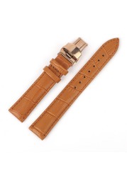 Bamboo Pattern Genuine Leather Wacth Strap Butterfly Buckle Watchband Bracelet for Watch Accessories 18mm 20mm 22mm 24mm