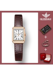 OUPINKE Retro Luxury Casual Women Wristwatches Genuine Leather Strap Waterproof Quartz Watches for Women Calendar