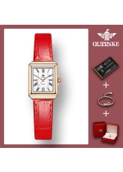 OUPINKE Retro Luxury Casual Women Wristwatches Genuine Leather Strap Waterproof Quartz Watches for Women Calendar