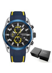 MEGIR Men Sports Military Watches Men Waterproof Fashion Blue Silicone Strap Wristwatch Man Luxury Top Brand Luminous Watch