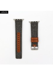 URVOI strap for apple watch 7 6 SE 5 4 3 2 1 band for iwatch canvas band 41 45mm outboard style leather back watch accessoiries