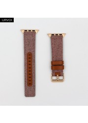 URVOI strap for apple watch 7 6 SE 5 4 3 2 1 band for iwatch canvas band 41 45mm outboard style leather back watch accessoiries