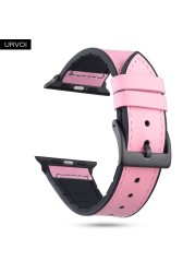 URVOI Strap for Apple Watch Series 7 6 SE 5 4 3 2 1 Leather Strap Silicone Back for iwatch Strap Breathable 41 45mm Buckle Black