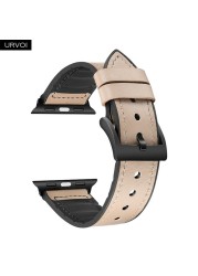 URVOI Strap for Apple Watch Series 7 6 SE 5 4 3 2 1 Leather Strap Silicone Back for iwatch Strap Breathable 41 45mm Buckle Black