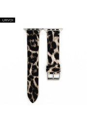 URVOI band for apple watch series 7 6 5 4 3 2 1 SE PU leather with leopard print strap for iWatch microfiber modern design