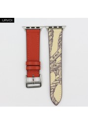 URVOI Printed One Round for Apple Watch Series 7 6 SE 5 4 3 2 Band Swift Leather Strap for iWatch 41 45mm Handmade Wristwatches 2020