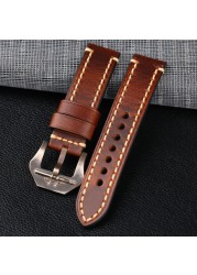 Hand Oiled Waxed Leather Leather Watchband Bronze Submarine 22 24 26MM Top Layer Leather Bronze Watch Bracelet Vintage Style