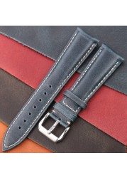 Oil Wax Genuine Leather Watchband Women Men Cowhide Watch Strap Band 18mm 20mm 22mm 24mm Watch Watch Bracelet Metal Clasp