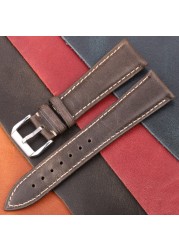 Oil Wax Genuine Leather Watchband Women Men Cowhide Watch Strap Band 18mm 20mm 22mm 24mm Watch Watch Bracelet Metal Clasp