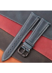 Oil Wax Genuine Leather Watchband Women Men Cowhide Watch Strap Band 18mm 20mm 22mm 24mm Watch Watch Bracelet Metal Clasp